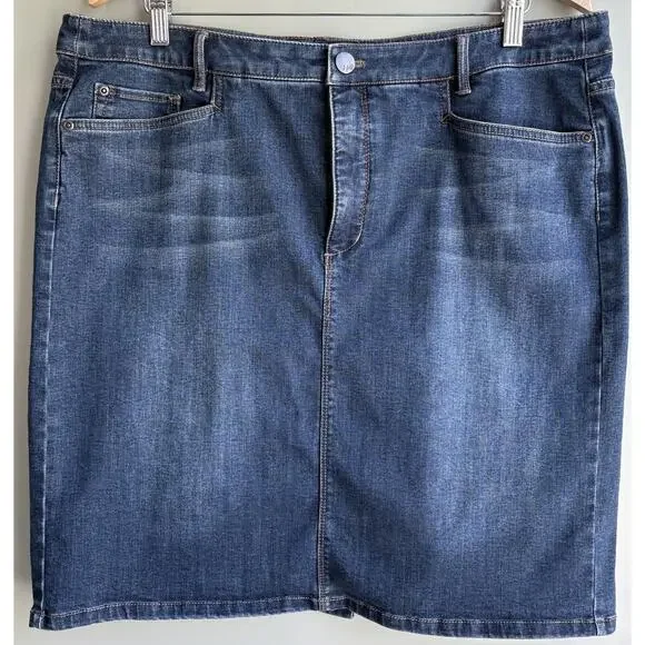 J JILL Denim Smooth Fit Skirt Size 16 | Dark Wash Cotton Classic Casual Preppy - Picture 1 of 9